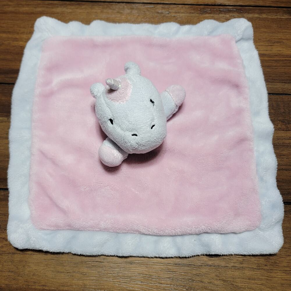 Simpli Cute Pink & White Infant Security Blanket w/ Unicorn 12" x 12"